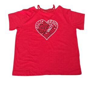 NWT Girls  BCBG  Red White Black Glitter Short Sleeve Peace  Heart Top Size M